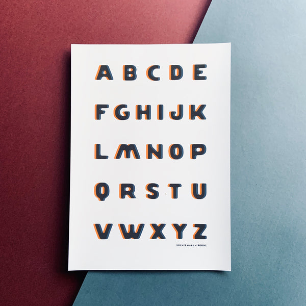 Typo Alphabet print - Blue & Orange