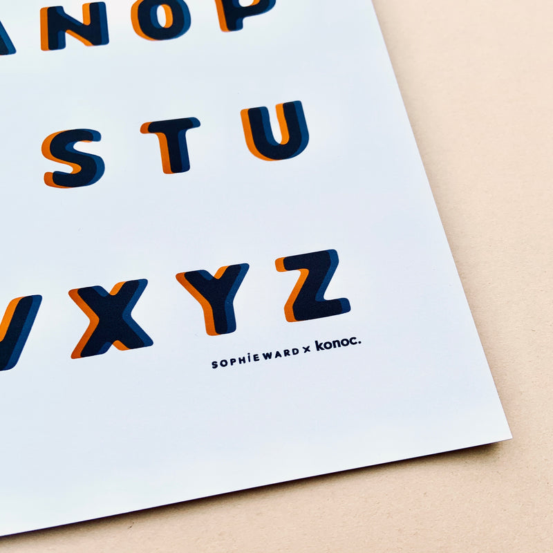 Typo Alphabet print - Blue & Orange