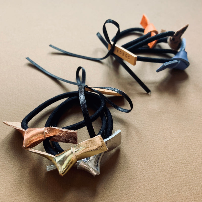 Leather tied hairbands (set of three)