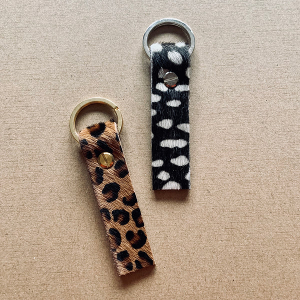 Leopard/Spotty print leather Roller Keyring