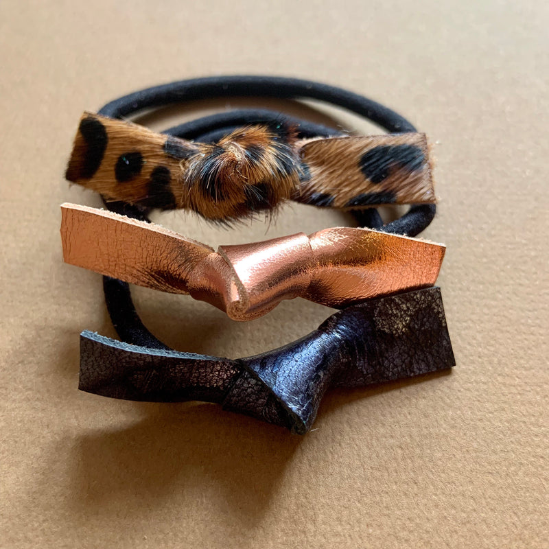 Leather tied hairbands (set of three)
