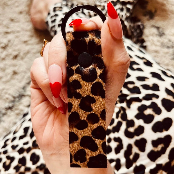 Leopard/Spotty print leather Roller Keyring